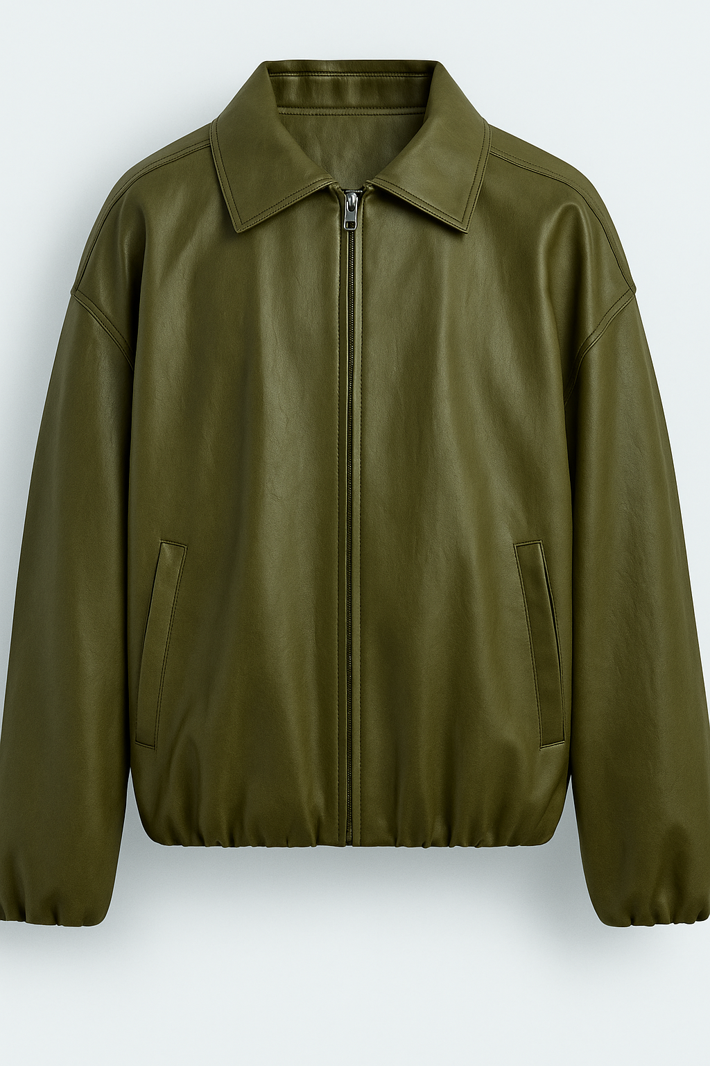 Leather jacket with hidden elastic