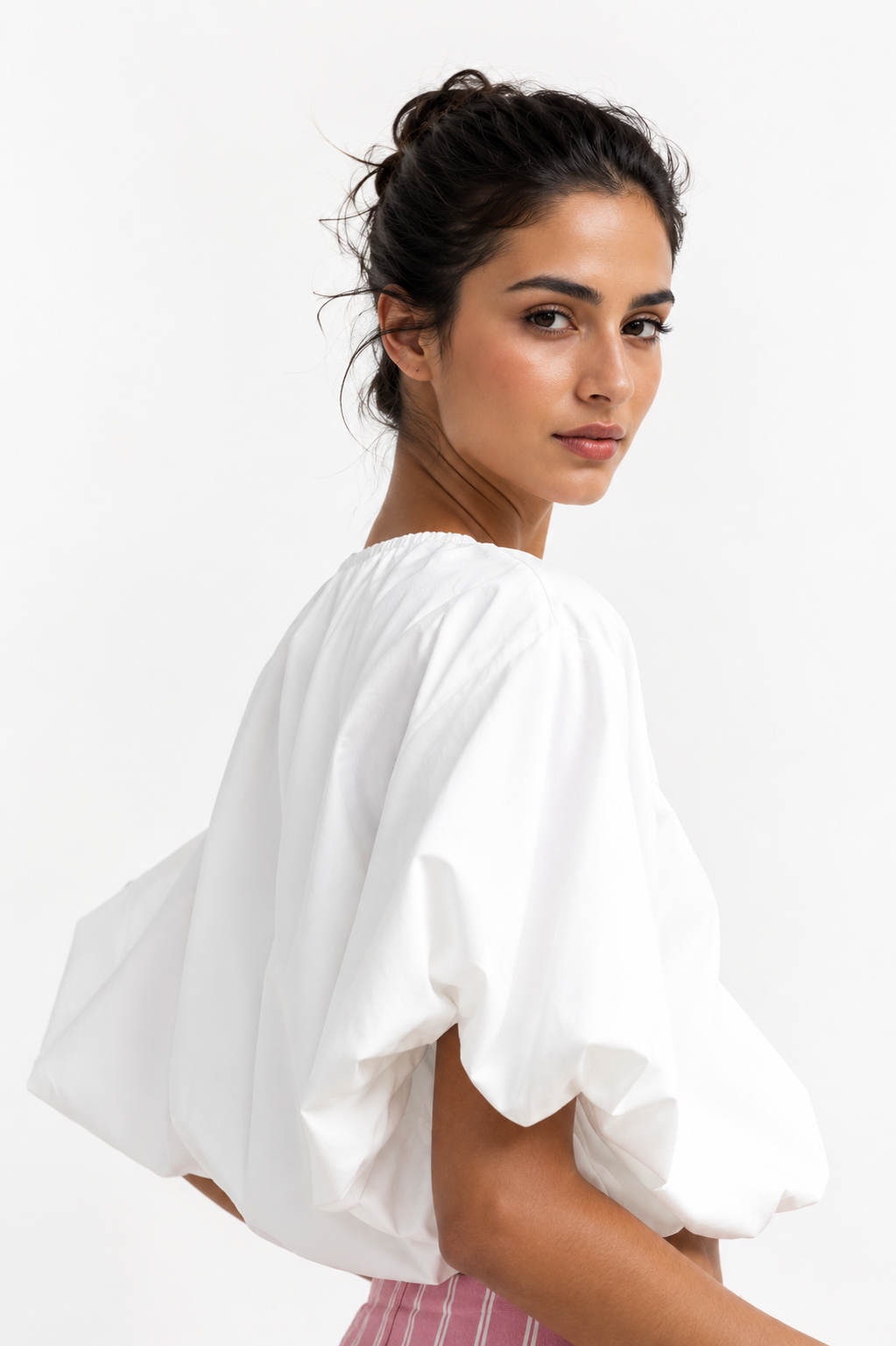 Poplin balloon sleeves top