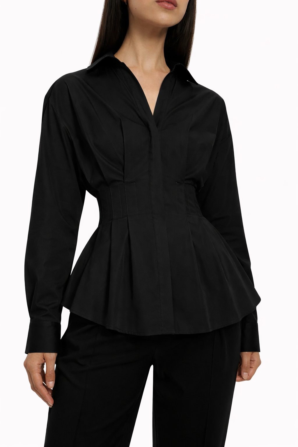 Poplin shirt with front pleats