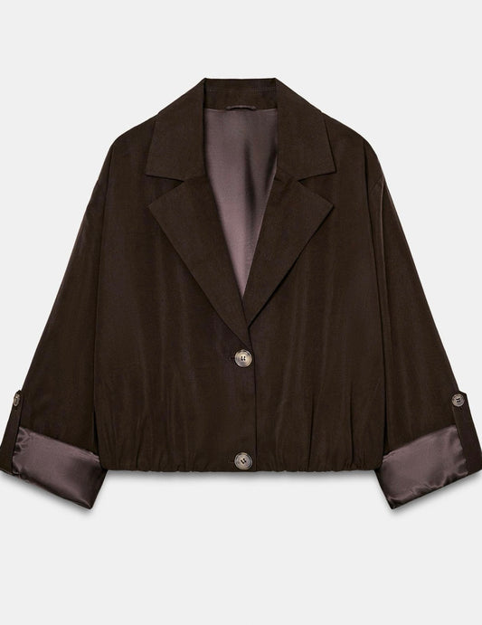 Linen jacket with elastic hemline