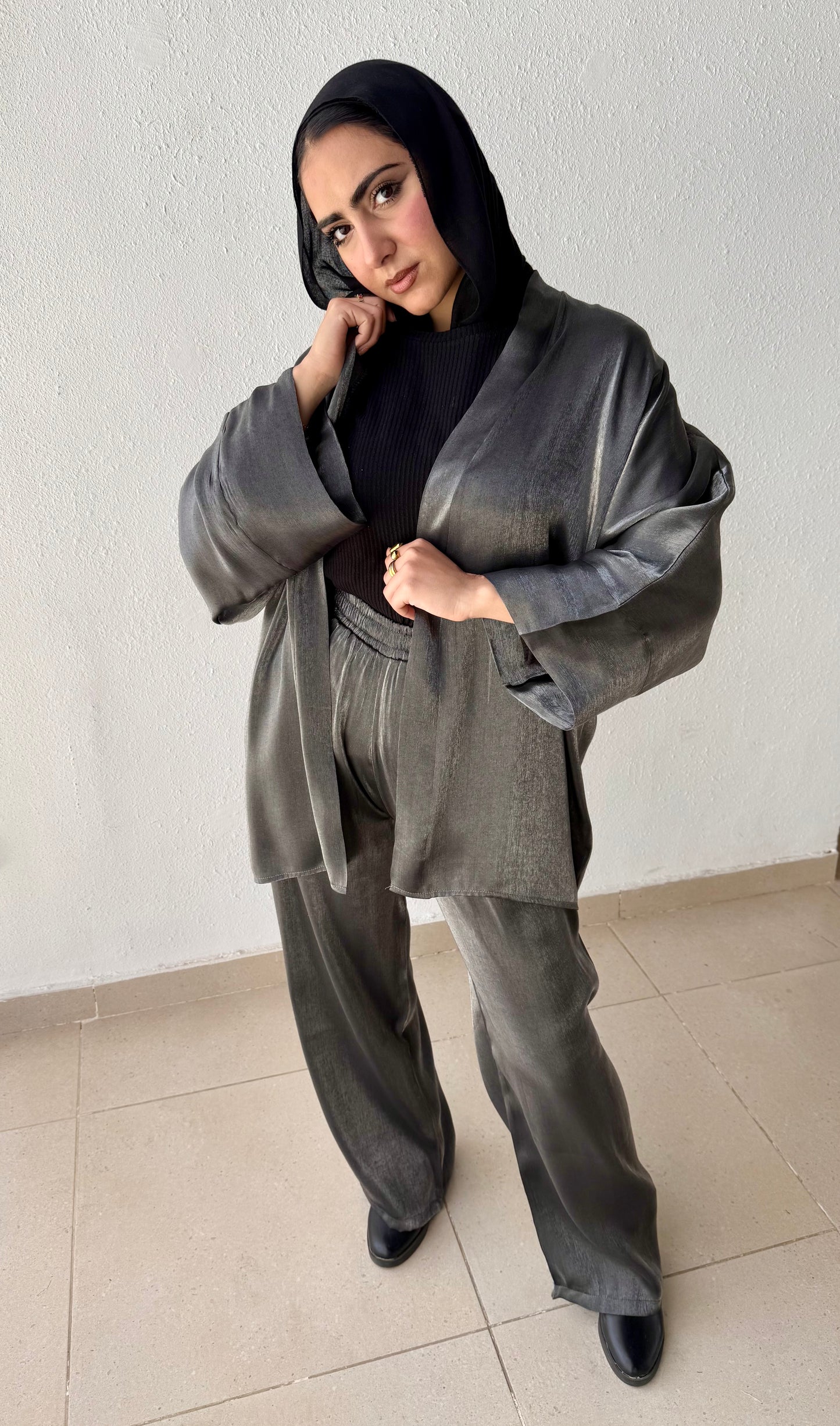 Shimmer satin wide leg pant