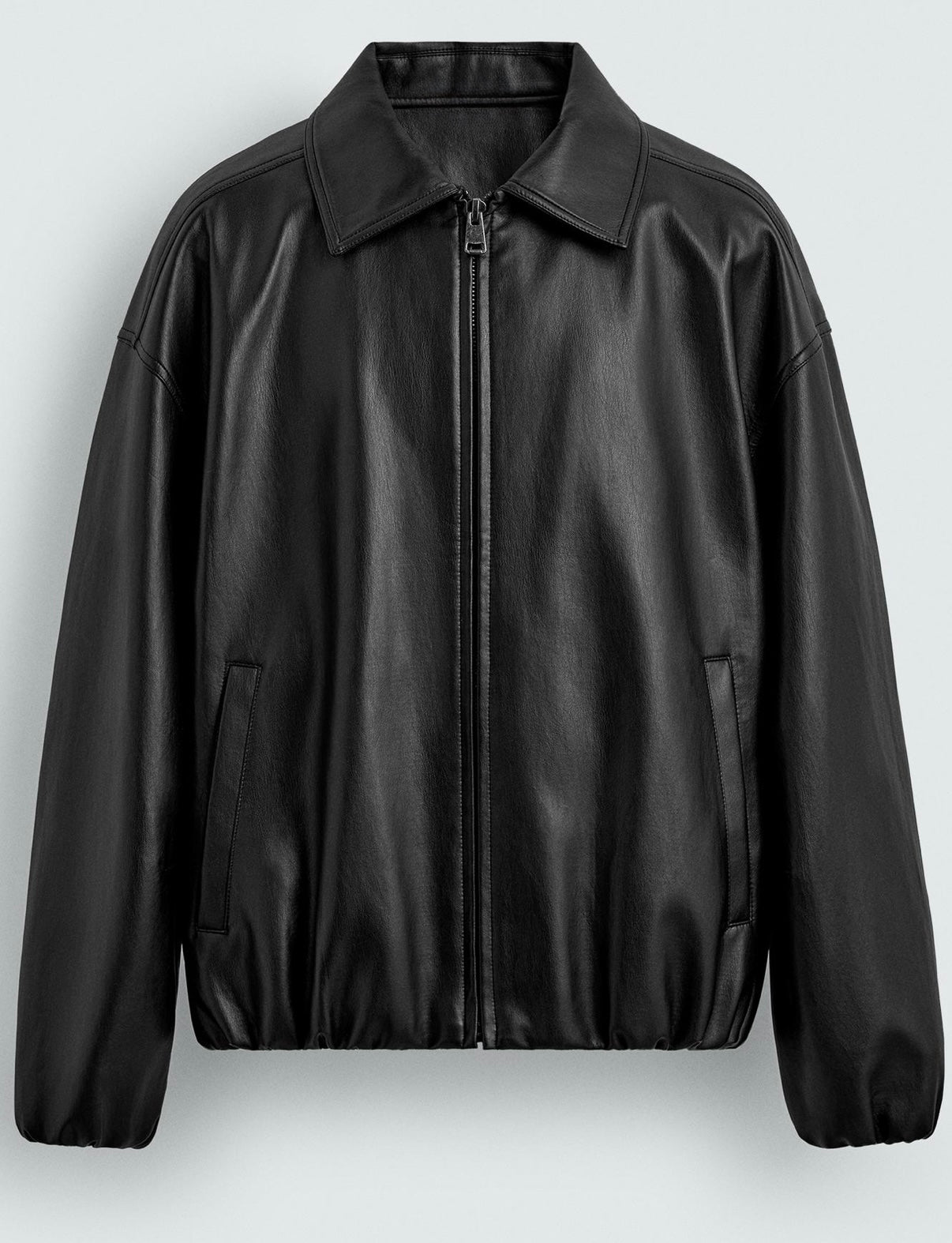 Leather jacket with hidden elastic