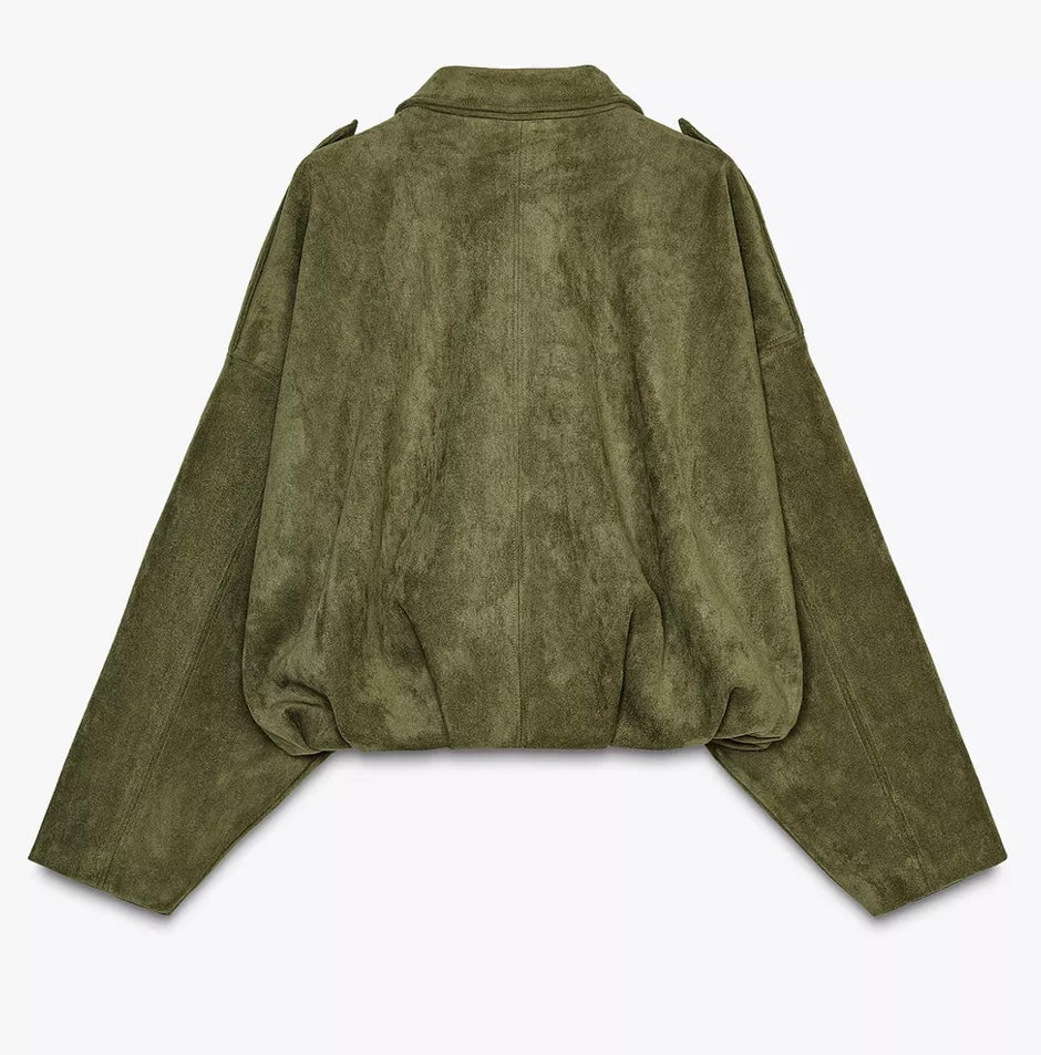 Suede jacket with pleated hemline