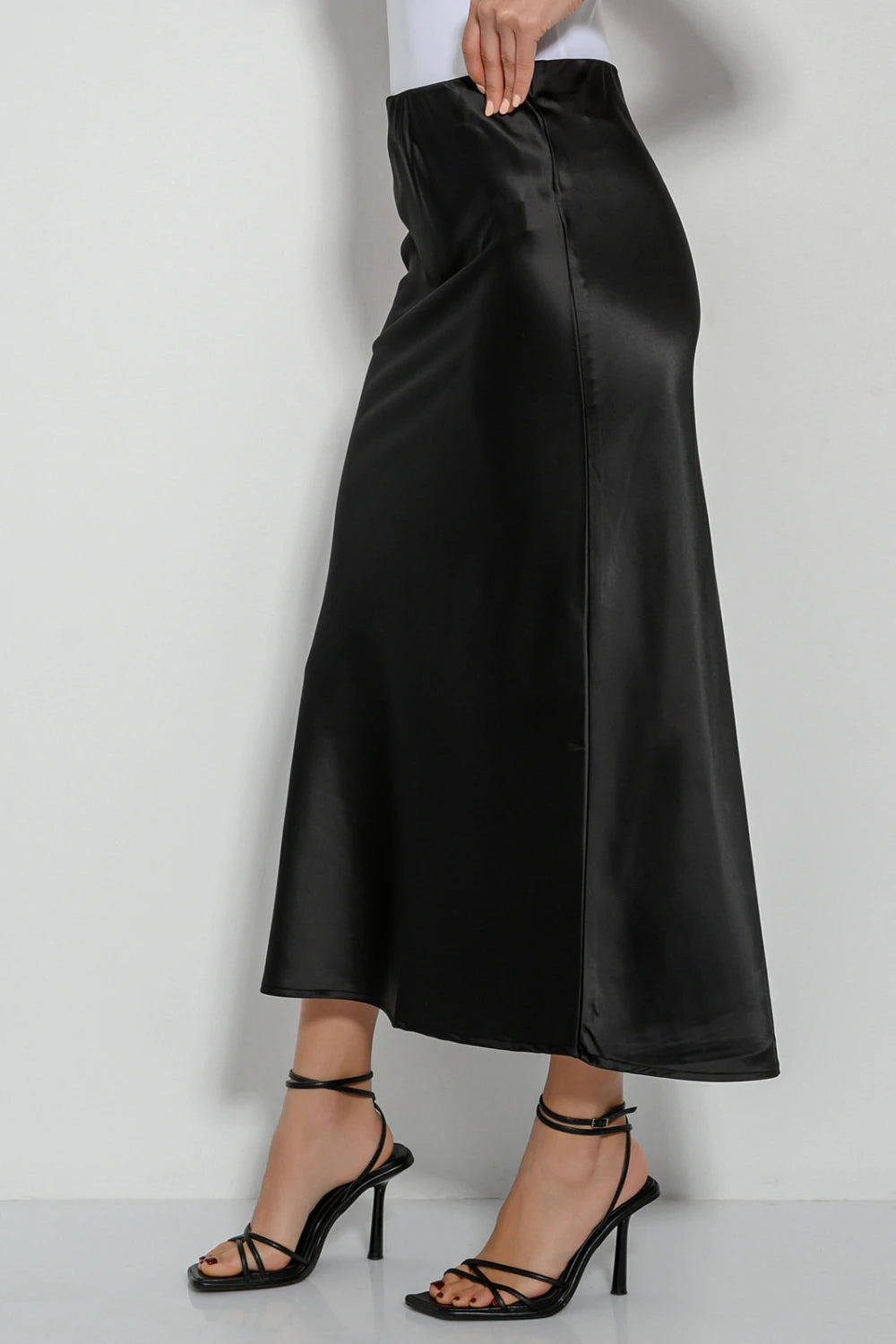 Flare satin skirt with elastic waist