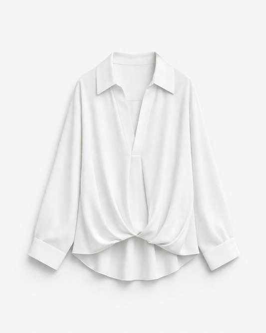 Crepe blouse with pleated hemline
