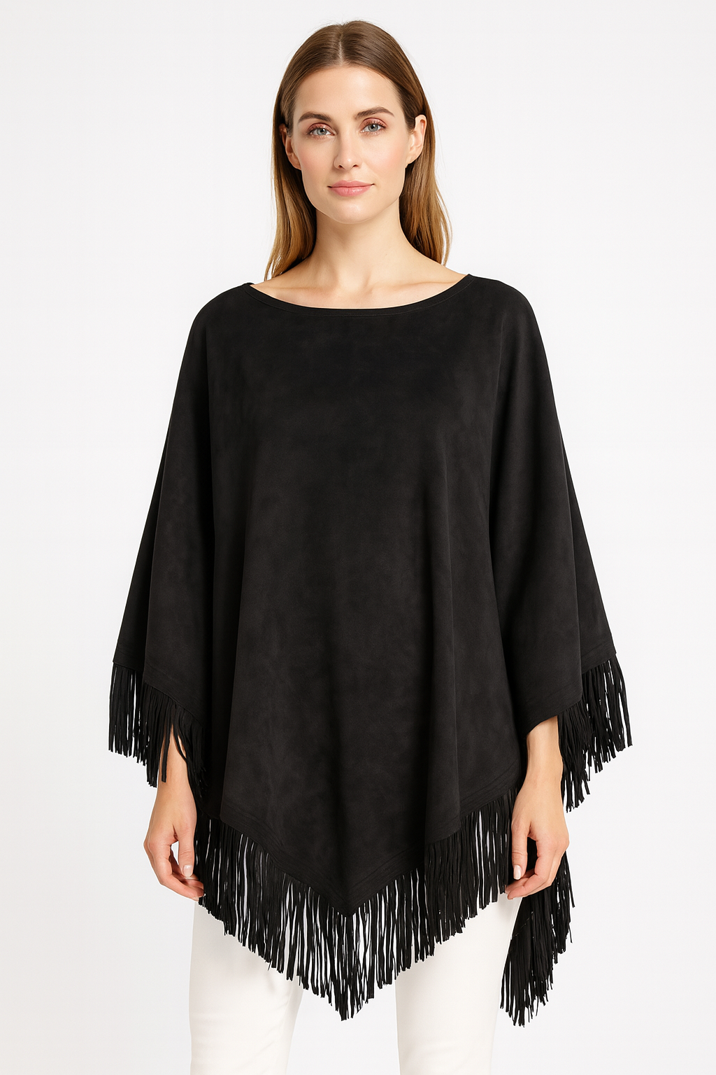Suede cape with fringes