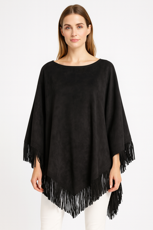 Suede cape with fringes