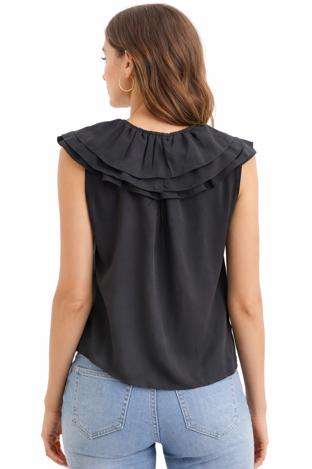 Sleeveless v- neck ruffle blouse