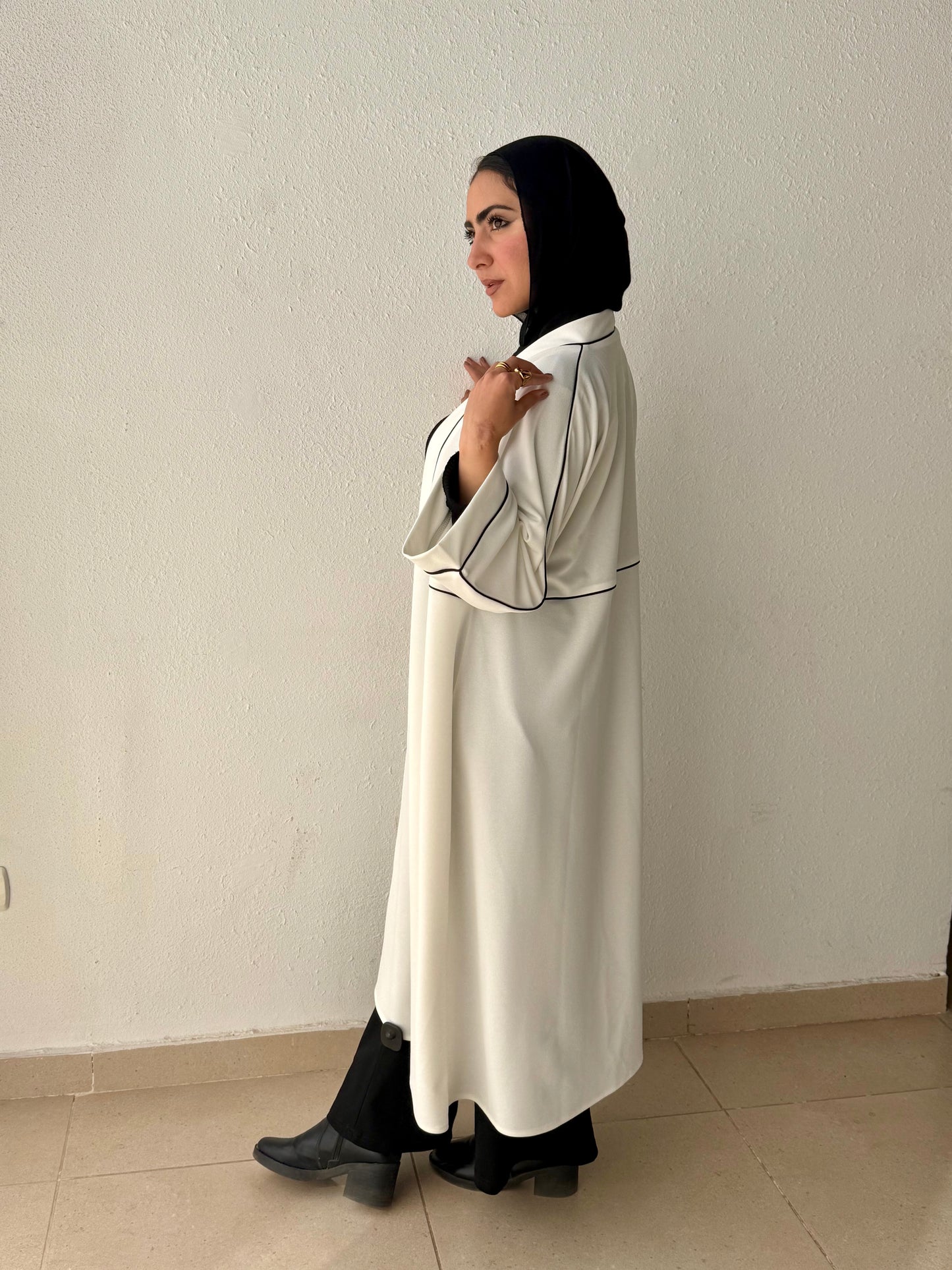 Long cardigan with decorative tape