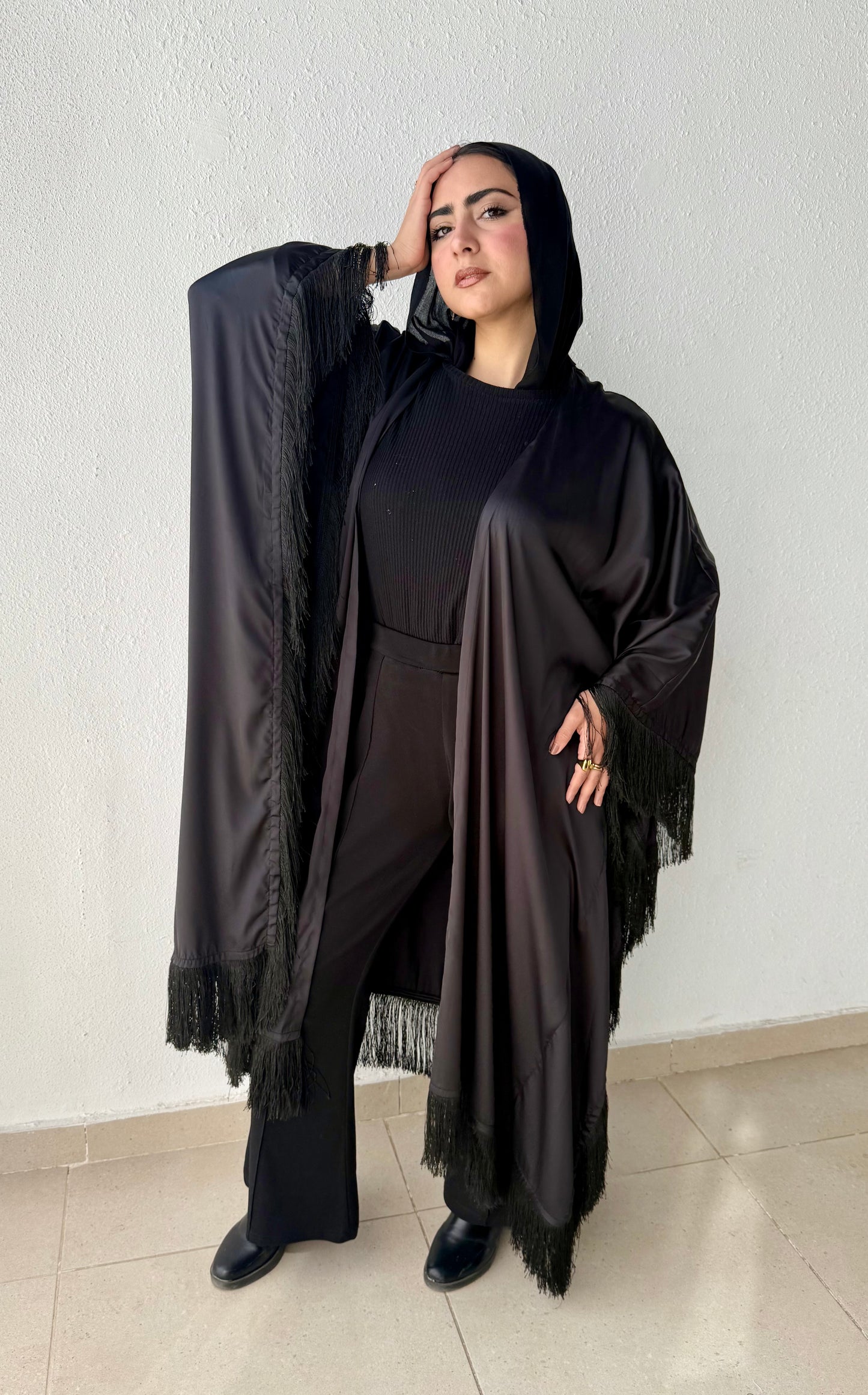 Satin cardigan with fringes