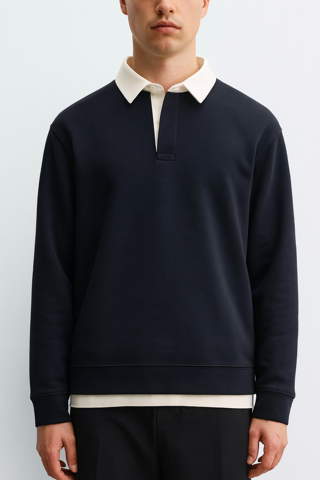 Contrast collar long sleeves polo shirt