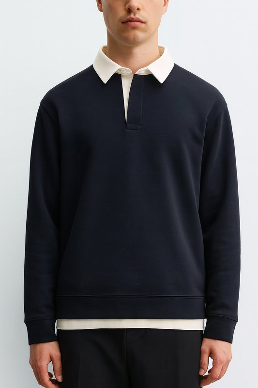 Contrast collar long sleeves polo shirt