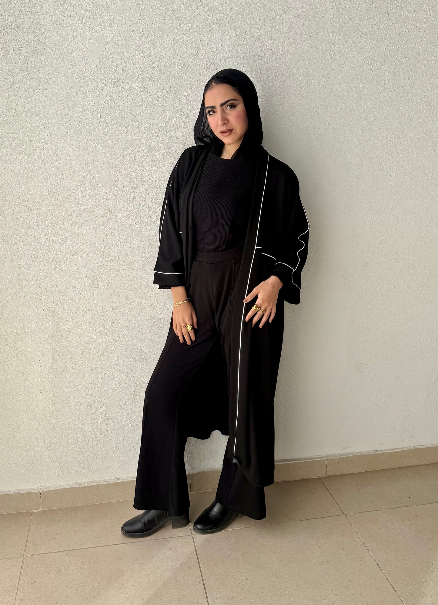 Long cardigan with decorative tape
