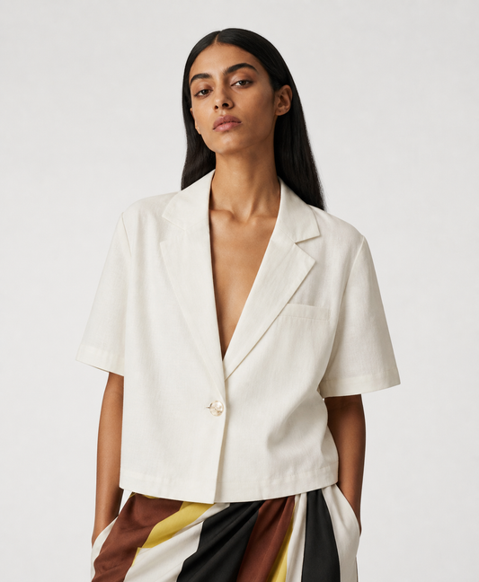 Short sleeves mixed linen blazer