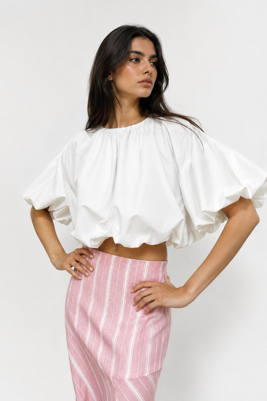 Poplin balloon sleeves top