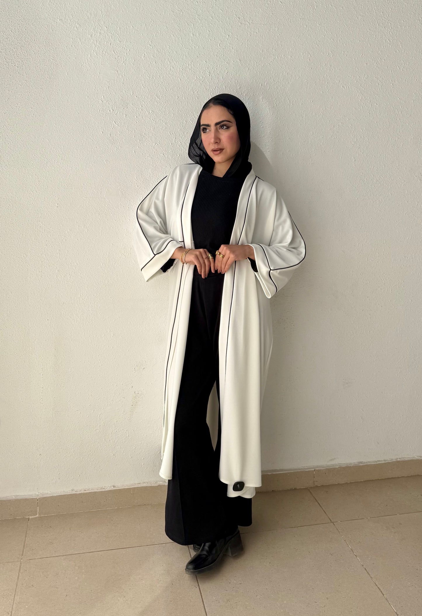 Long cardigan with decorative tape