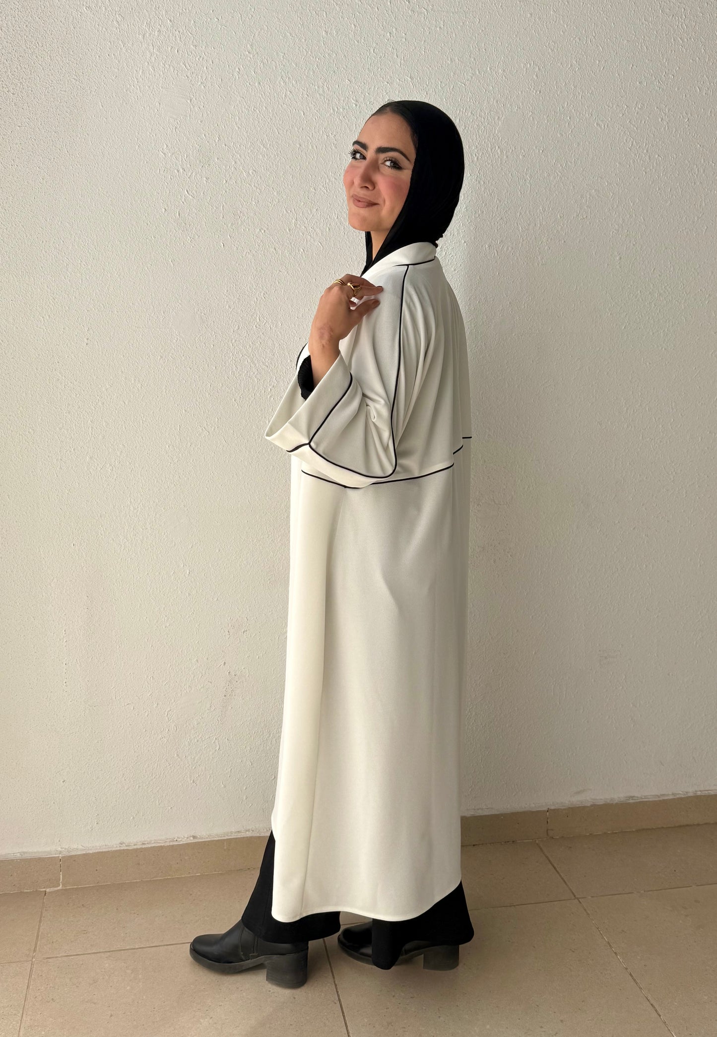 Long cardigan with decorative tape
