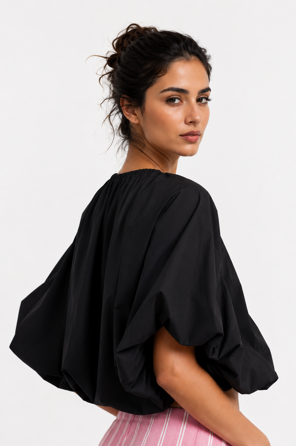 Poplin balloon sleeves top