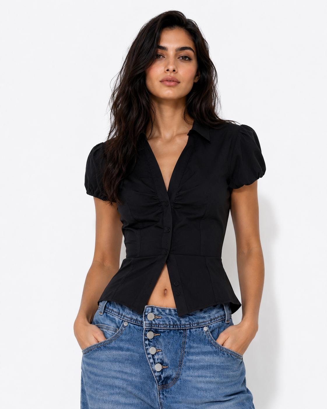 Poplin top with thin waist