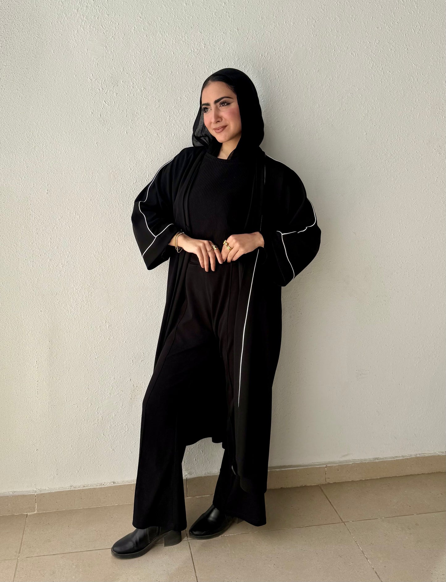 Long cardigan with decorative tape
