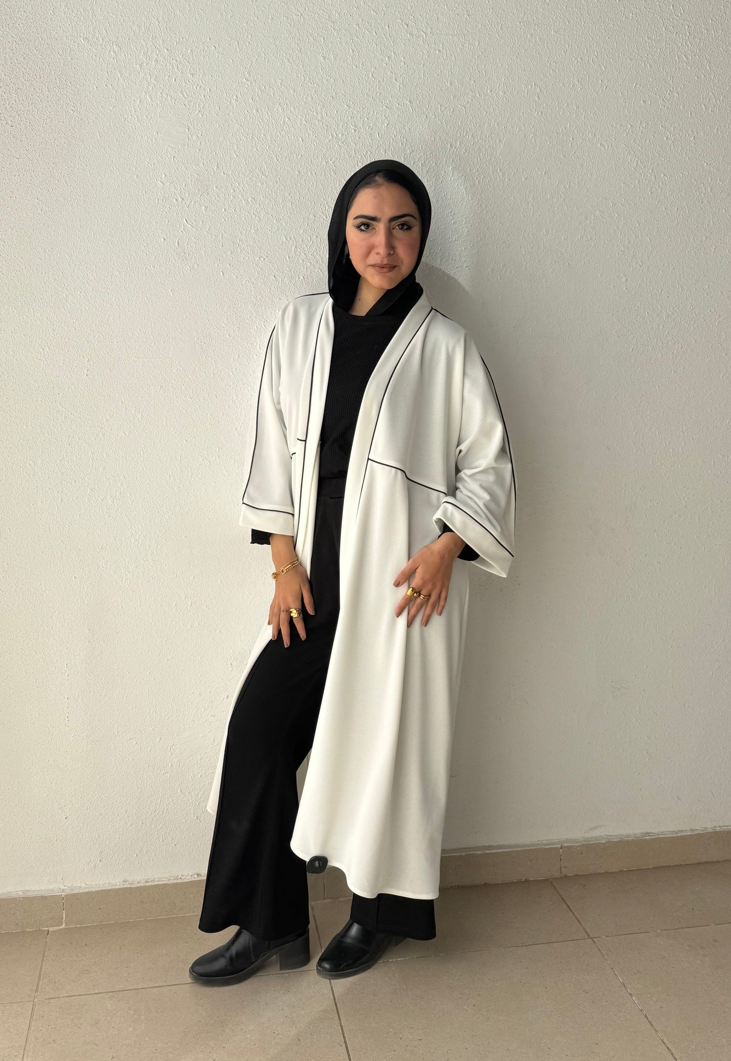 Long cardigan with decorative tape