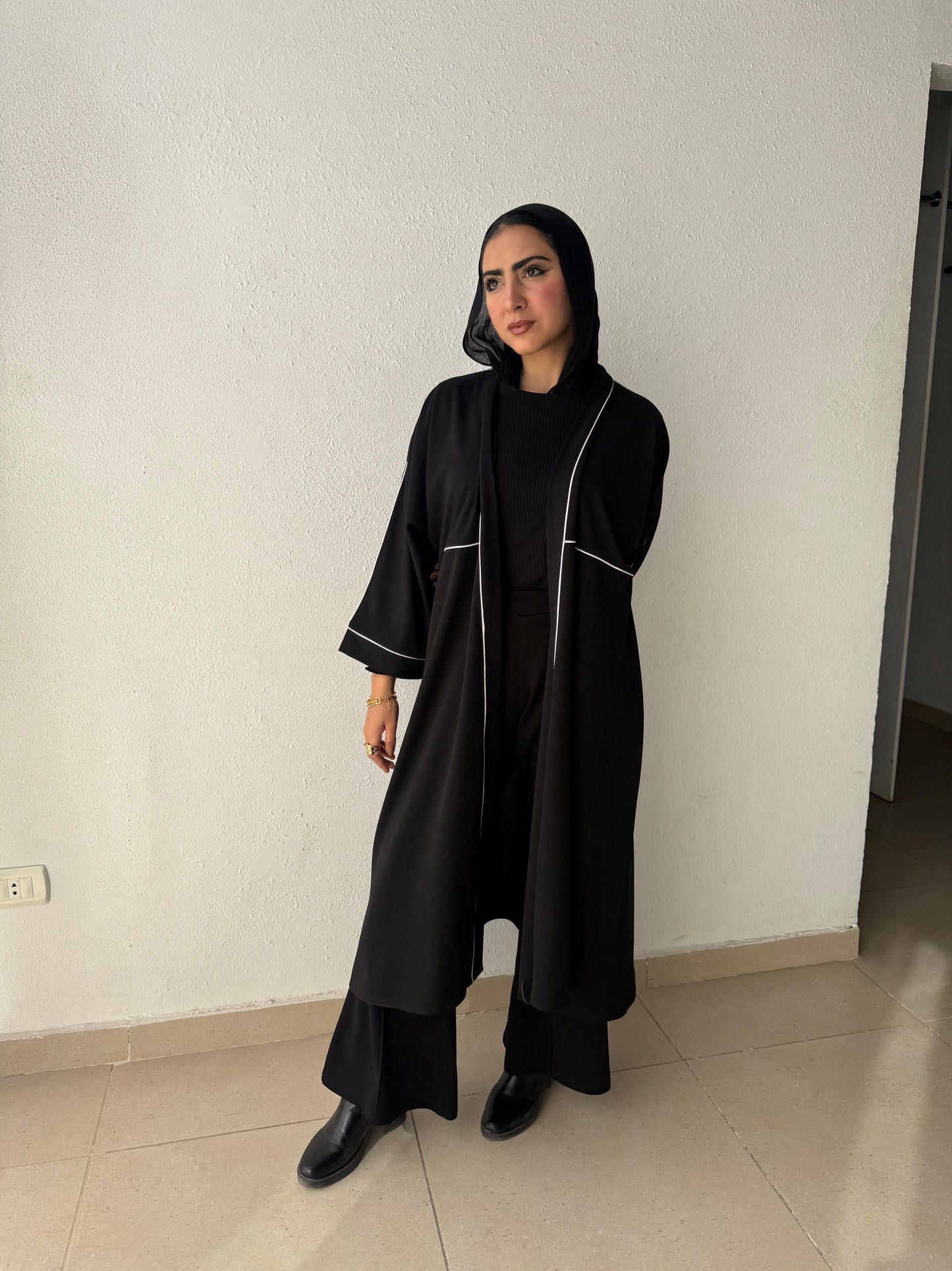 Long cardigan with decorative tape