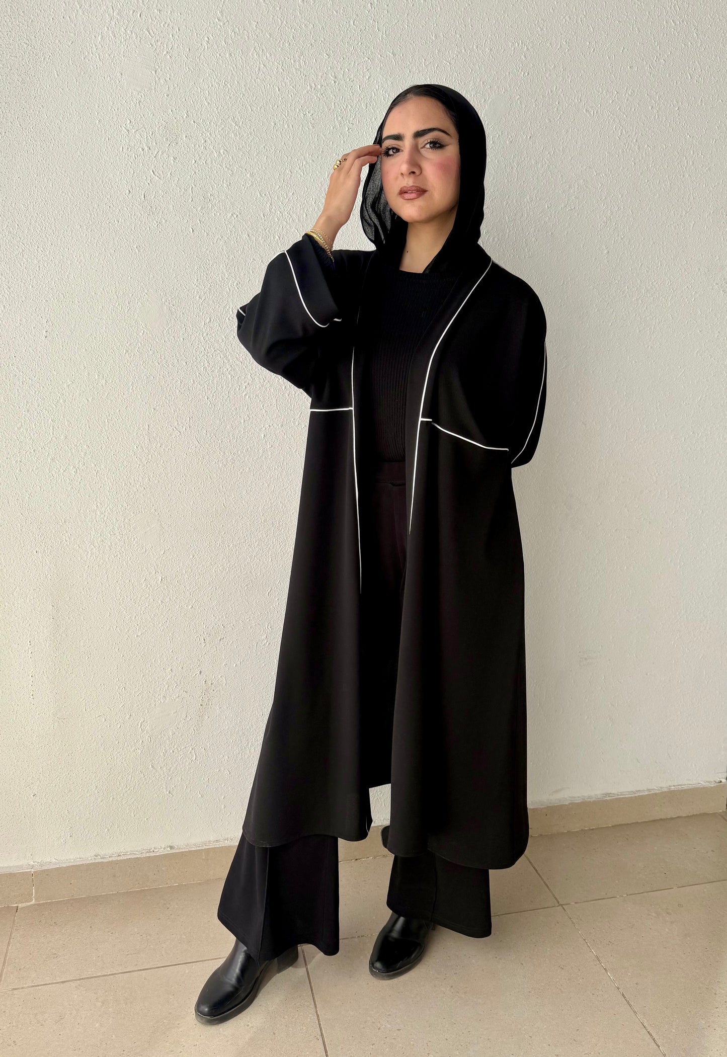 Long cardigan with decorative tape