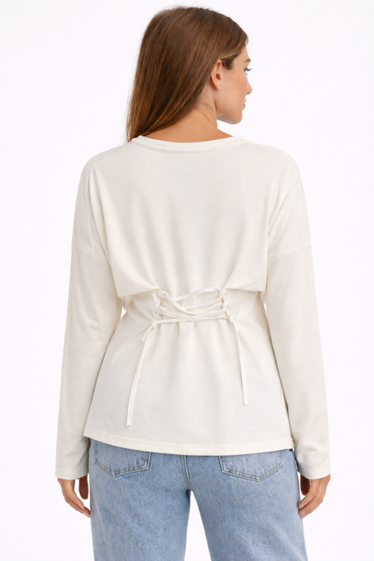 Long sleeves cotton t shirt with back laces