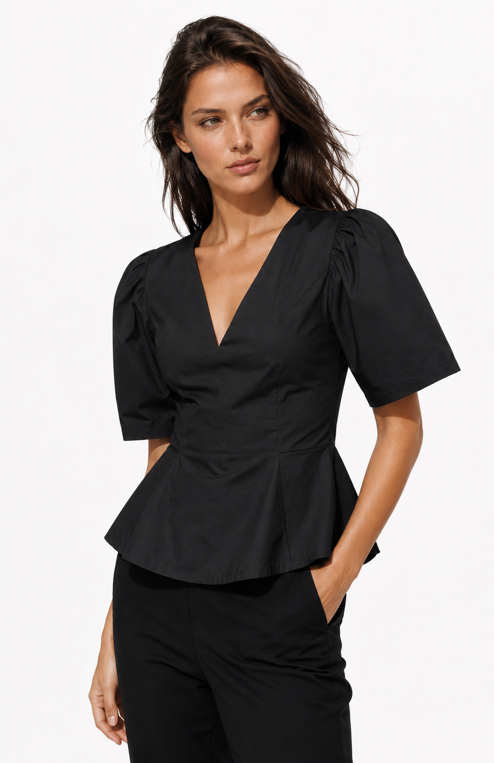 Poplin blouse with puffy sleeves