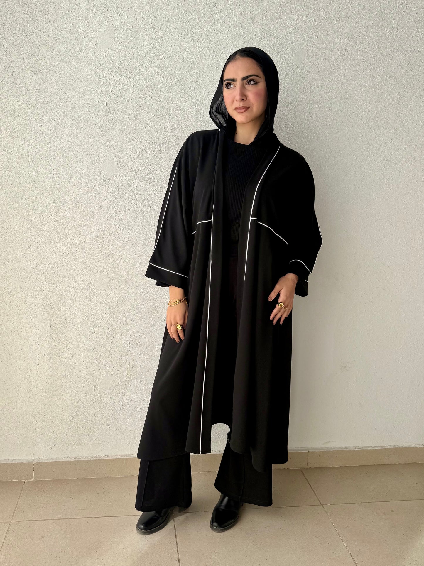 Long cardigan with decorative tape