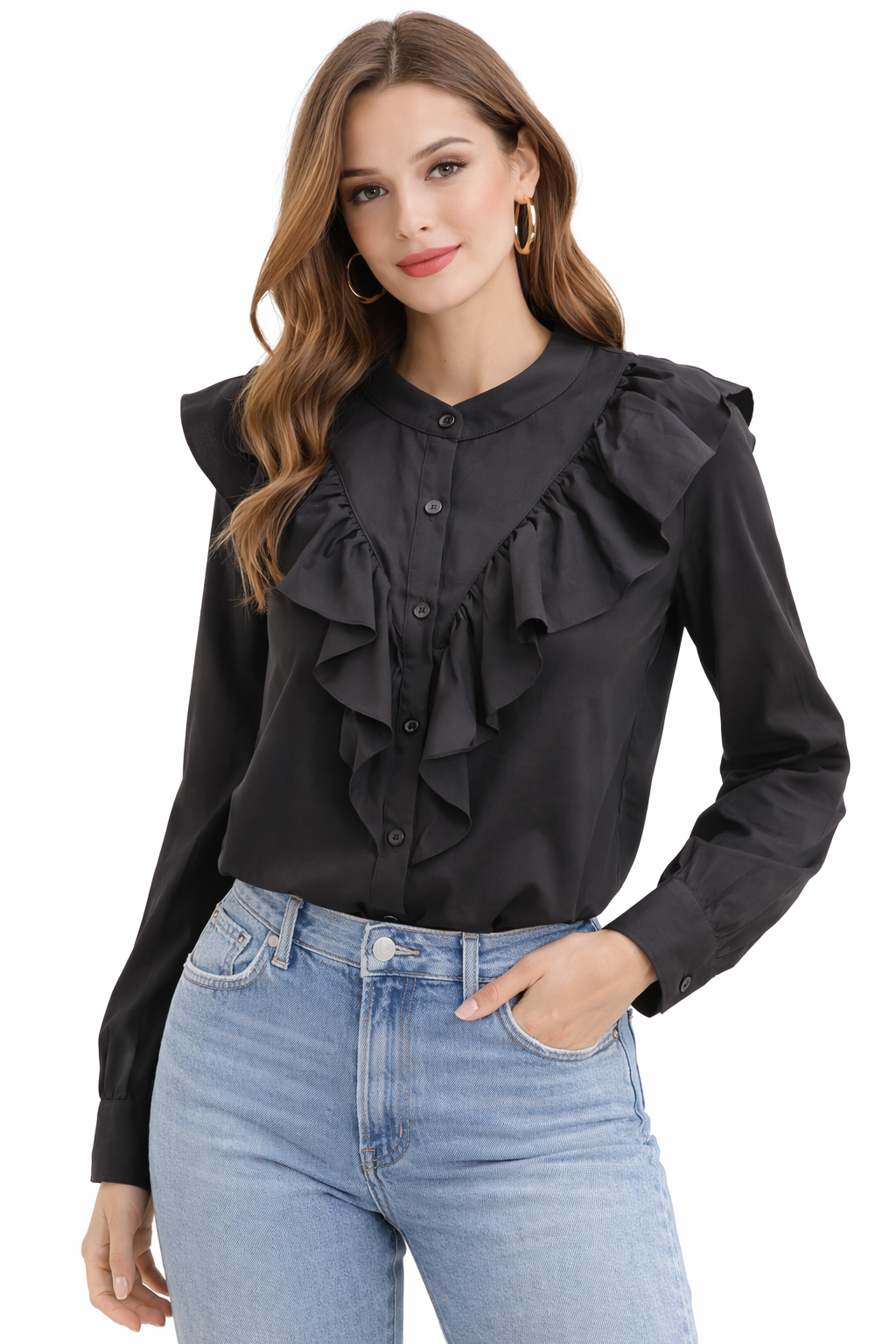 Shirt with shoulder ruffles