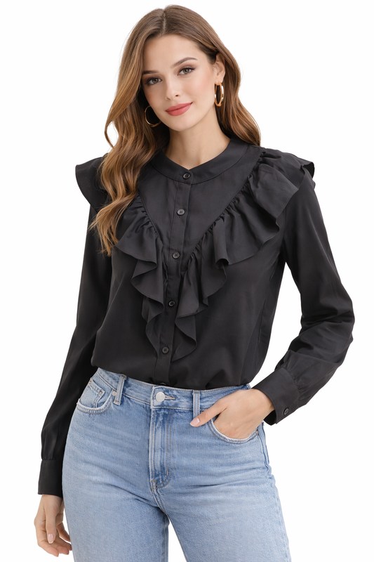 Shirt with shoulder ruffles