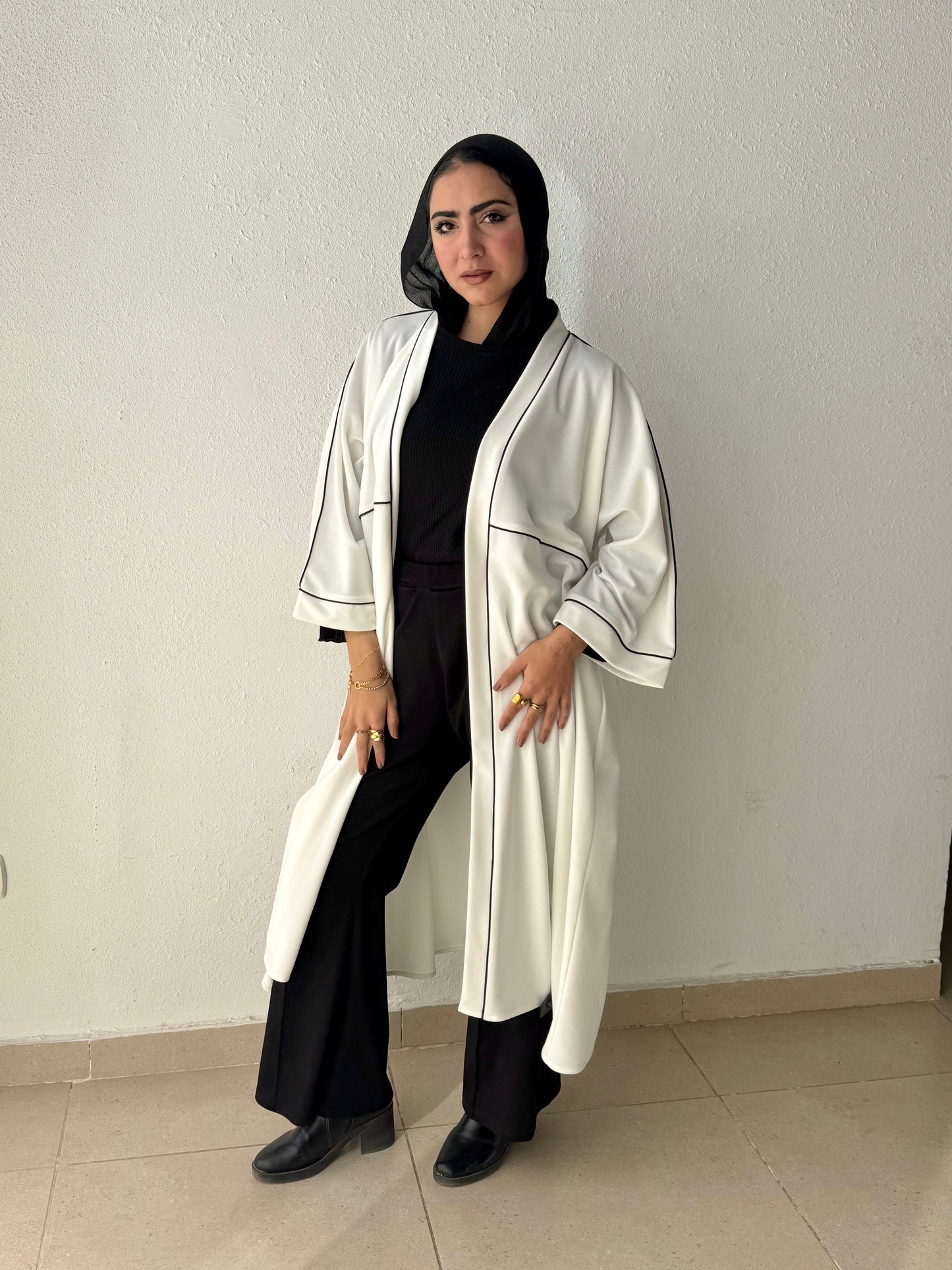 Long cardigan with decorative tape