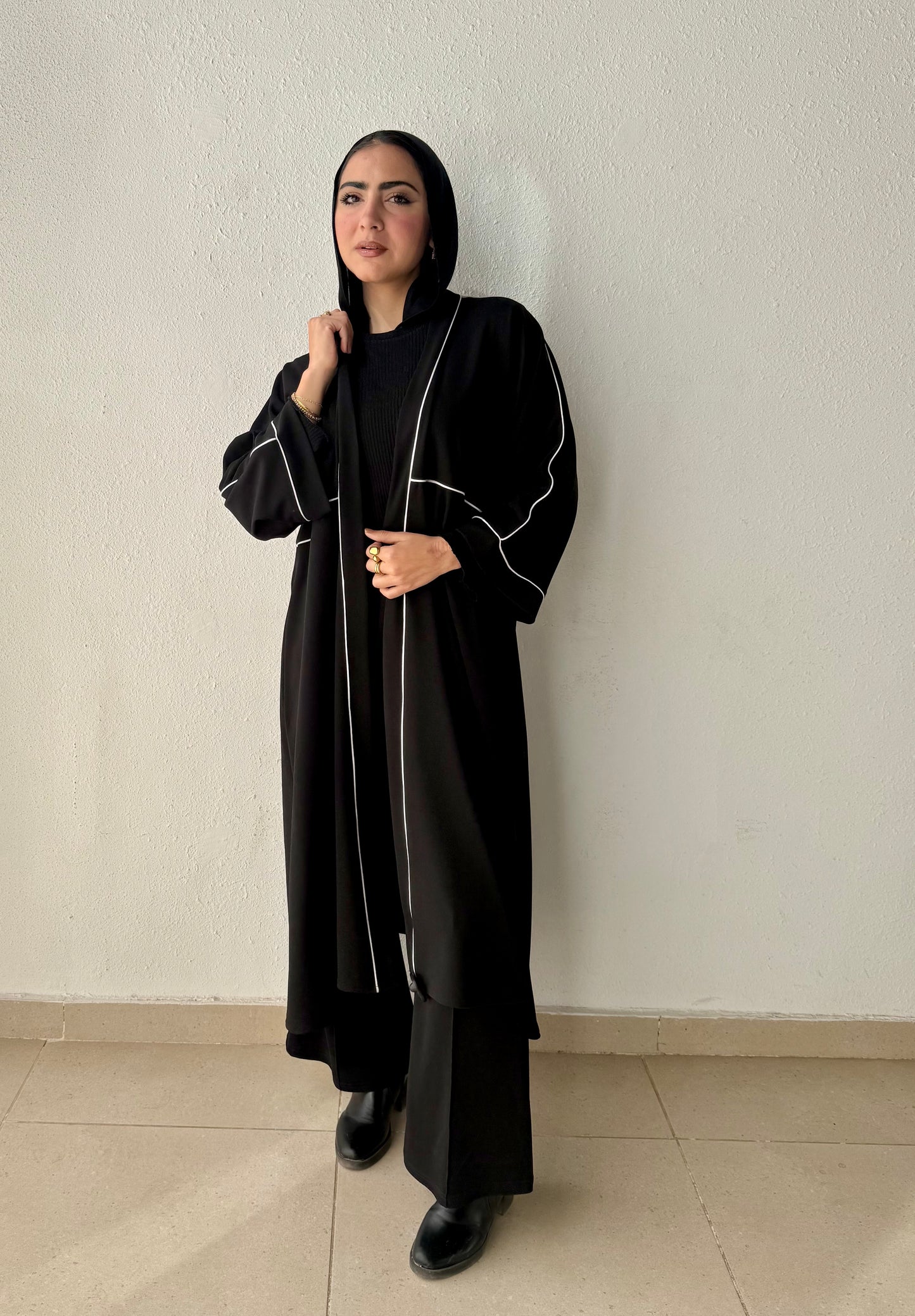 Long cardigan with decorative tape