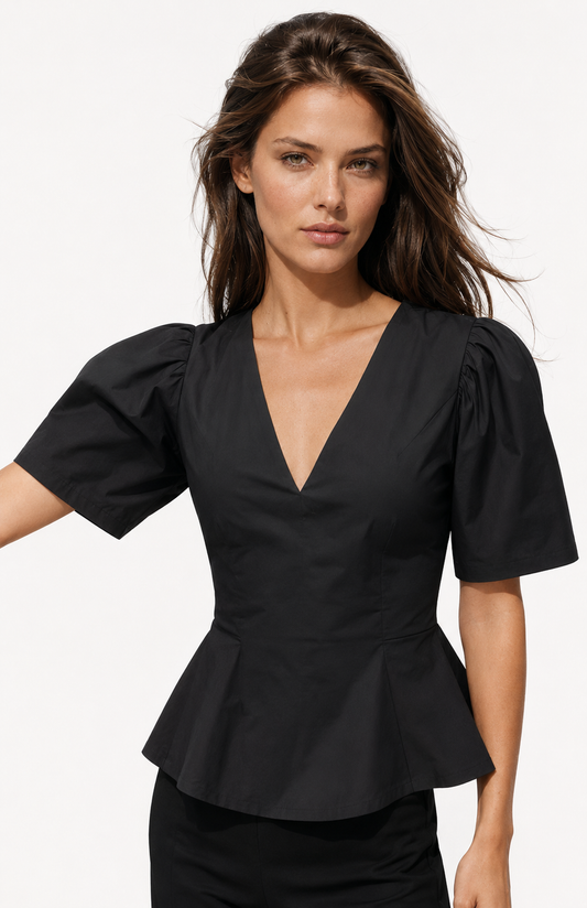 Poplin blouse with puffy sleeves