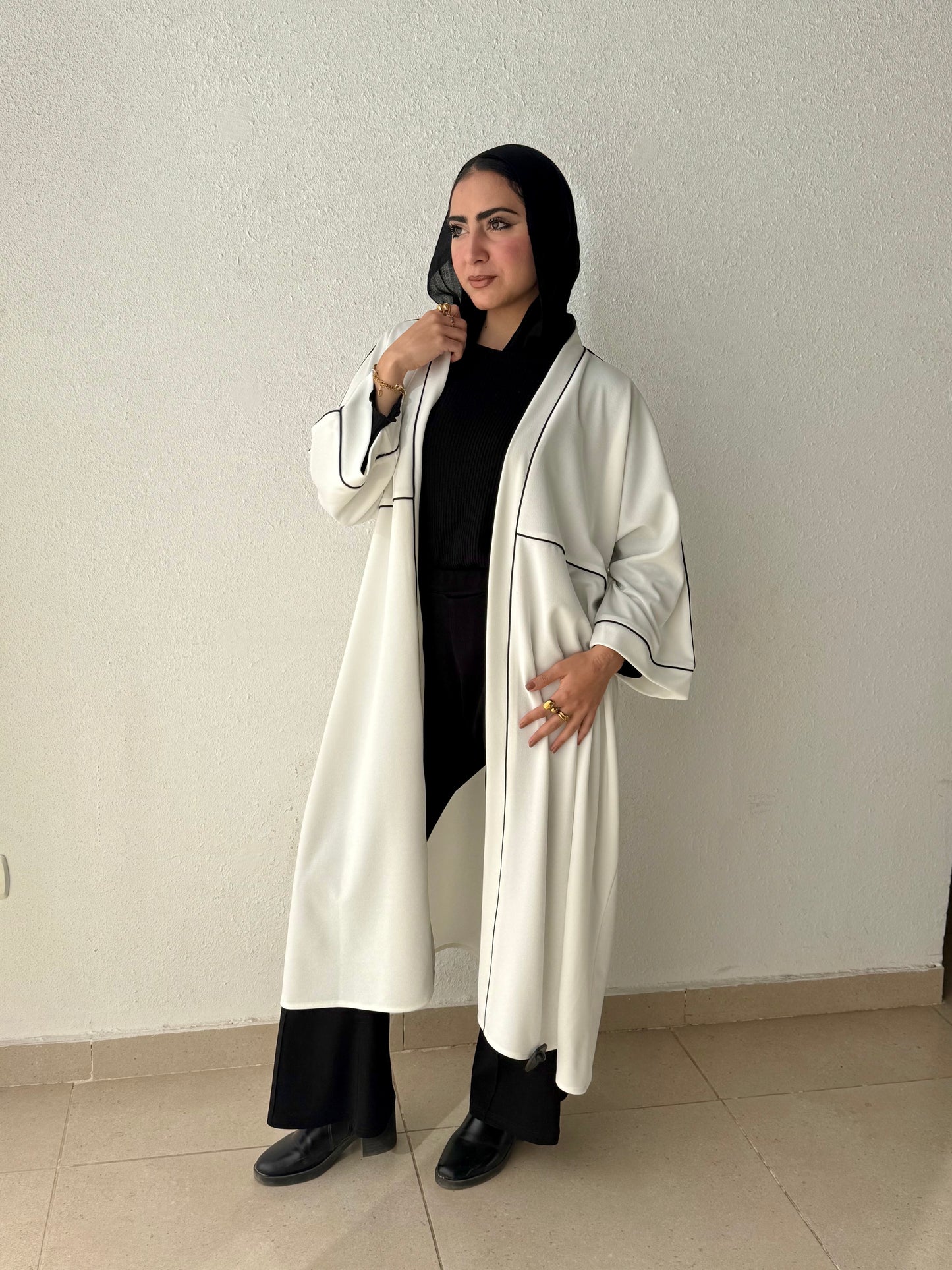 Long cardigan with decorative tape