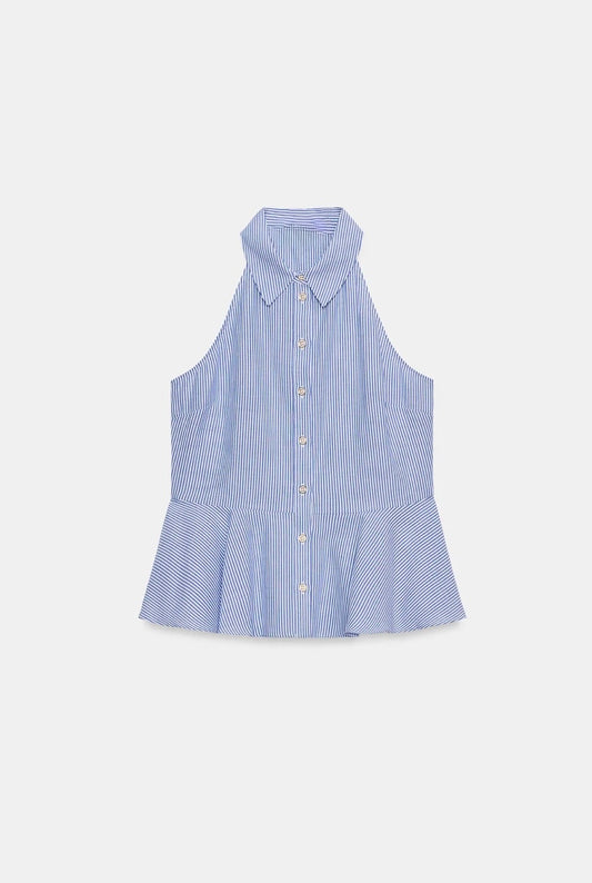 Poplin halter neck blouse