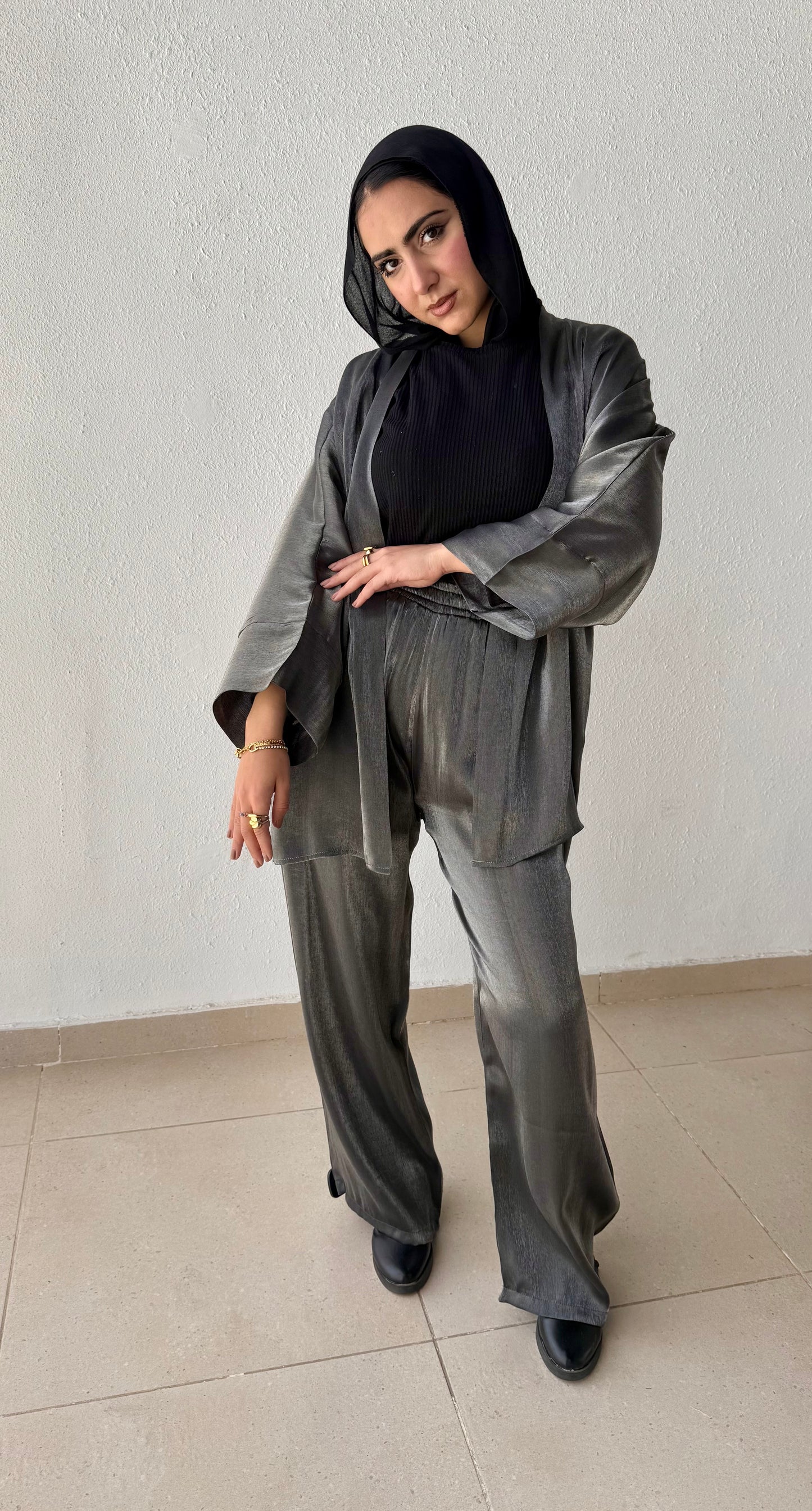 Shimmer satin wide leg pant
