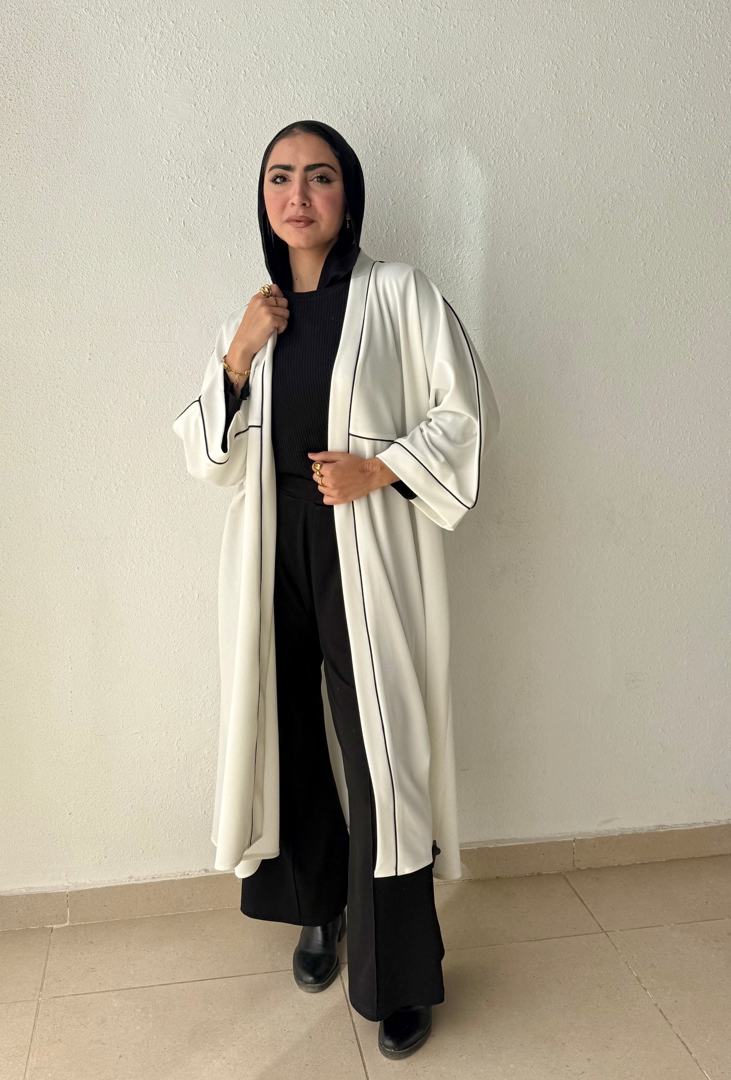 Long cardigan with decorative tape