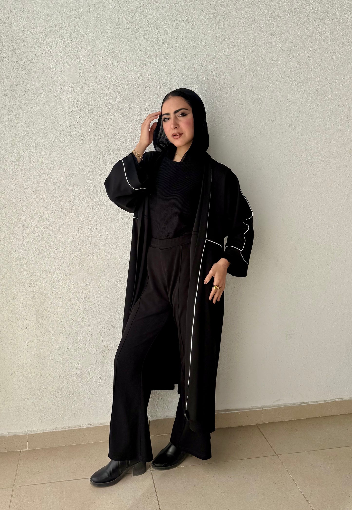 Long cardigan with decorative tape