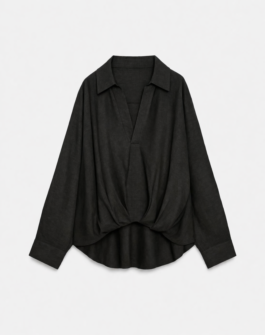 Linen blouse with pleated hemline