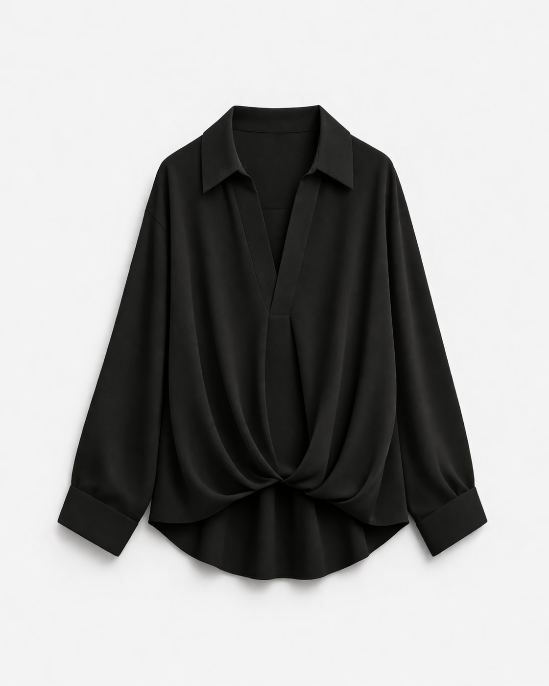 Crepe blouse with pleated hemline