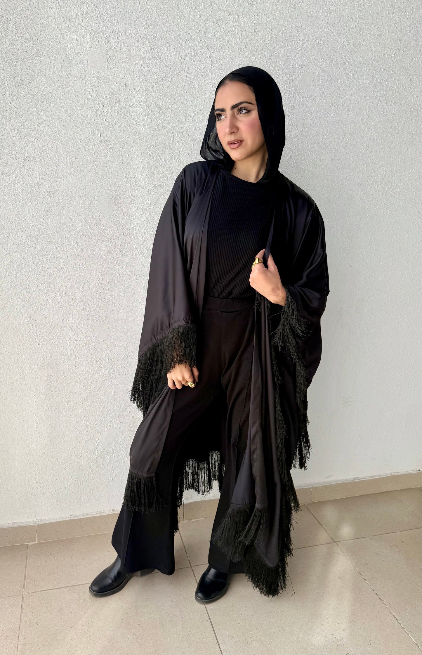 Satin cardigan with fringes