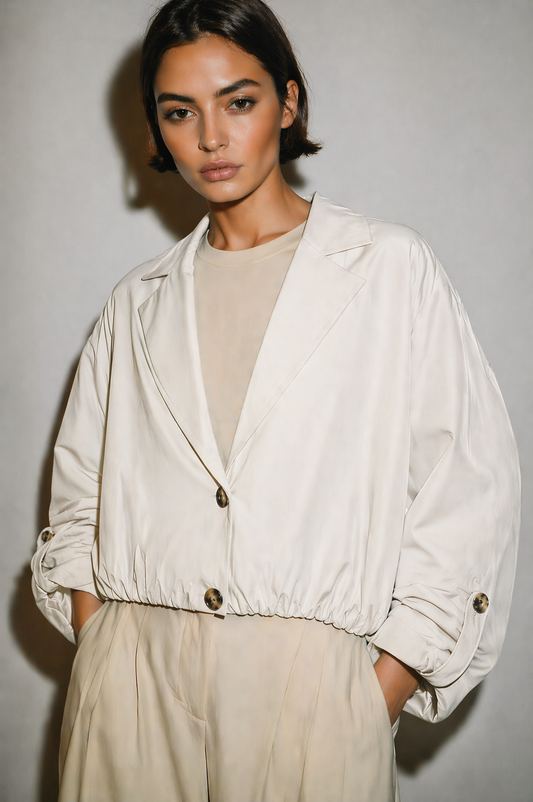 Gabardine jacket with elastic hemline