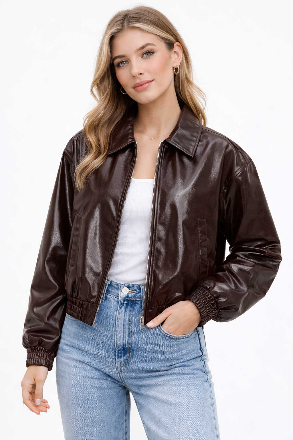 Cropped leather jacket