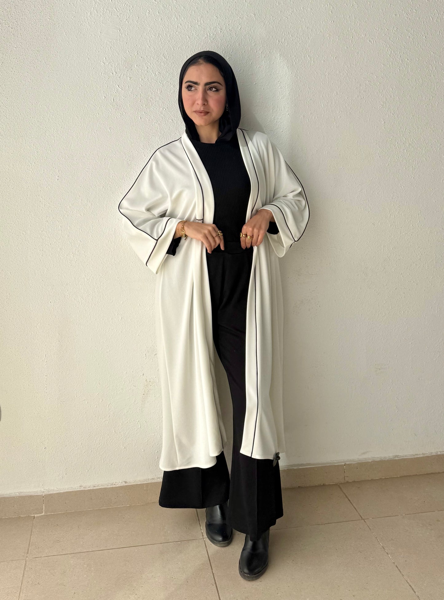 Long cardigan with decorative tape