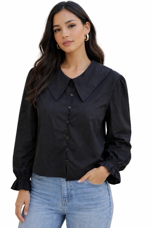 Shirt blouse with wide collar