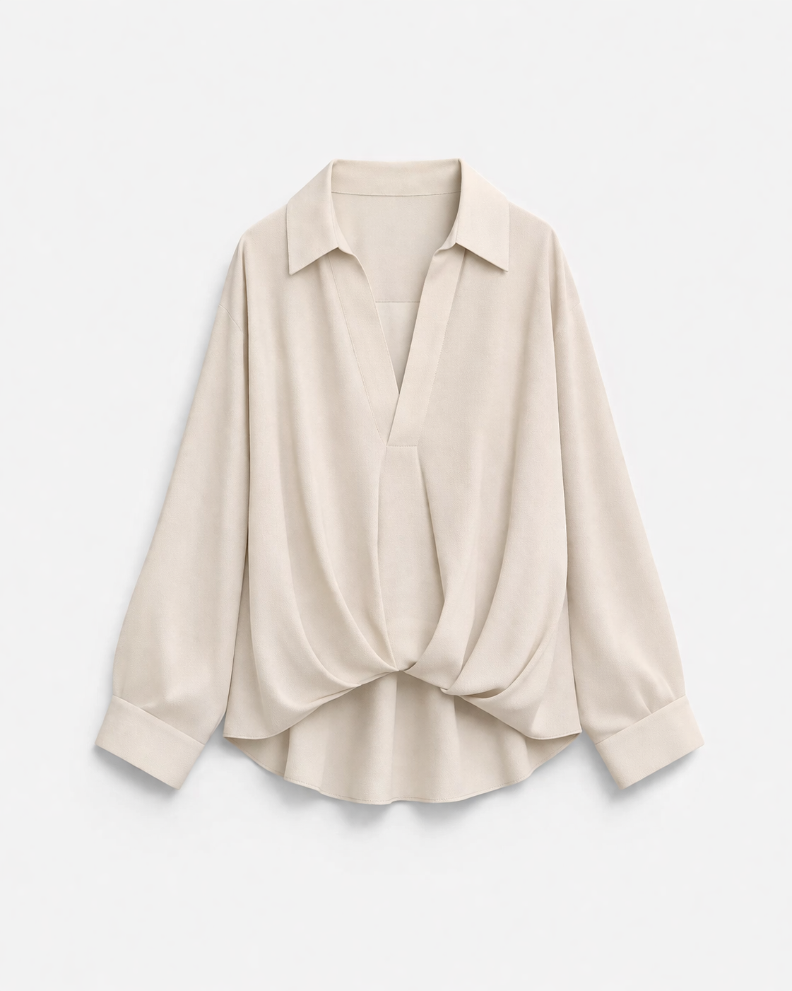 Crepe blouse with pleated hemline