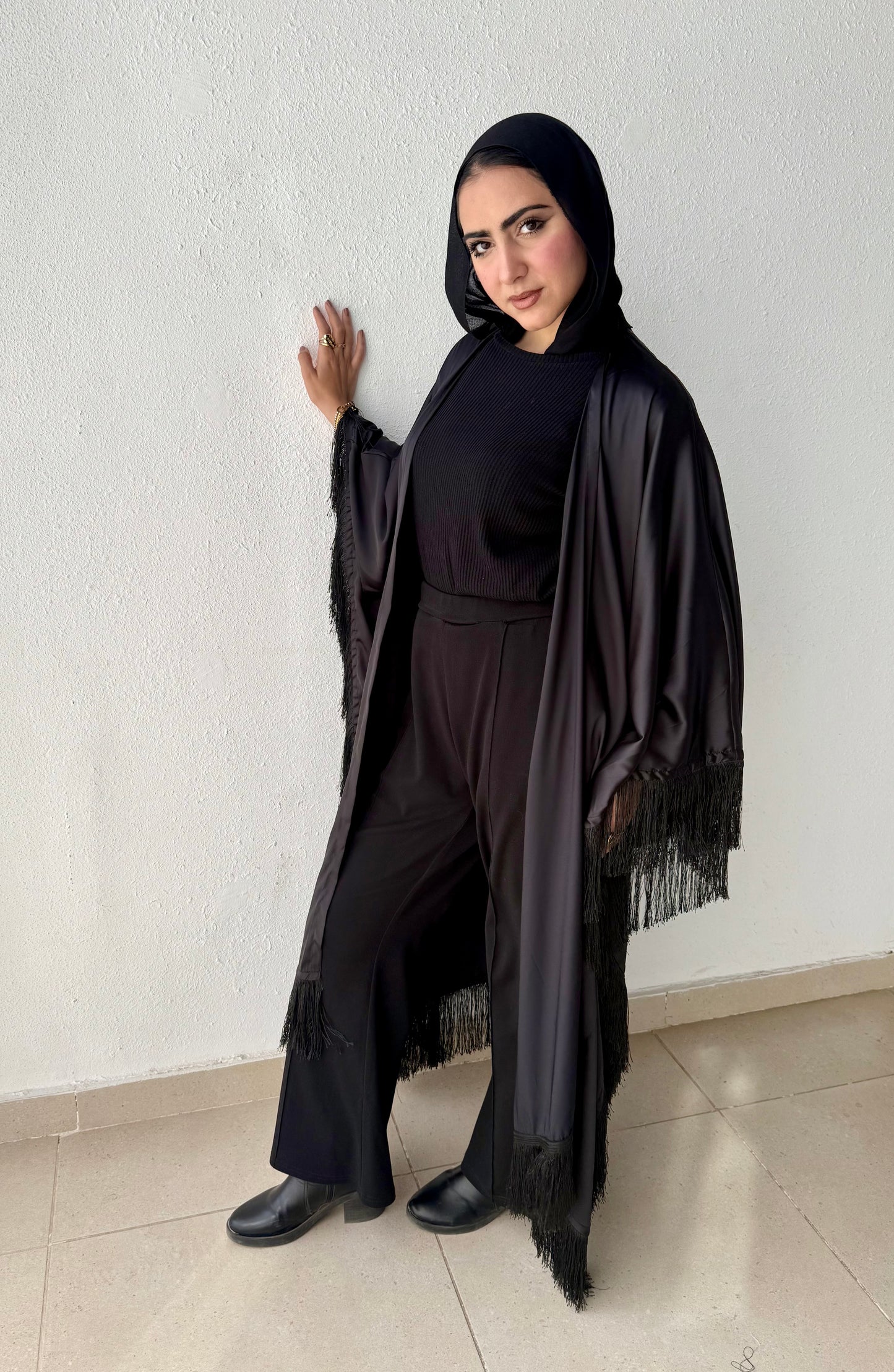 Satin cardigan with fringes