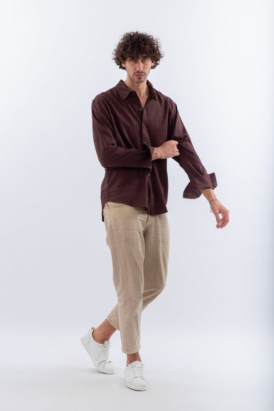 Long sleeves brown linen shirt